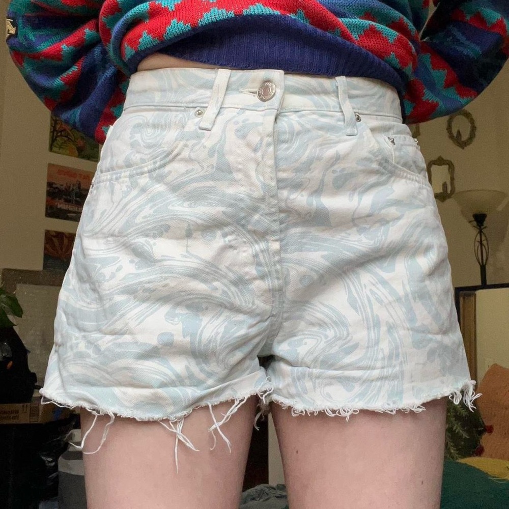 Zara Cream Jean Shorts Distressed Hem